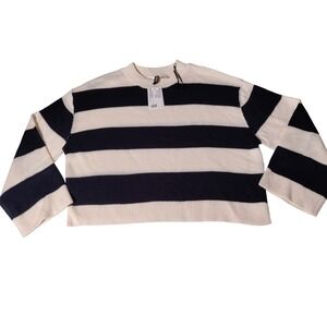 Divided Striped Long Sleeve Knit Sweater Top Cream Navy Size L NWT